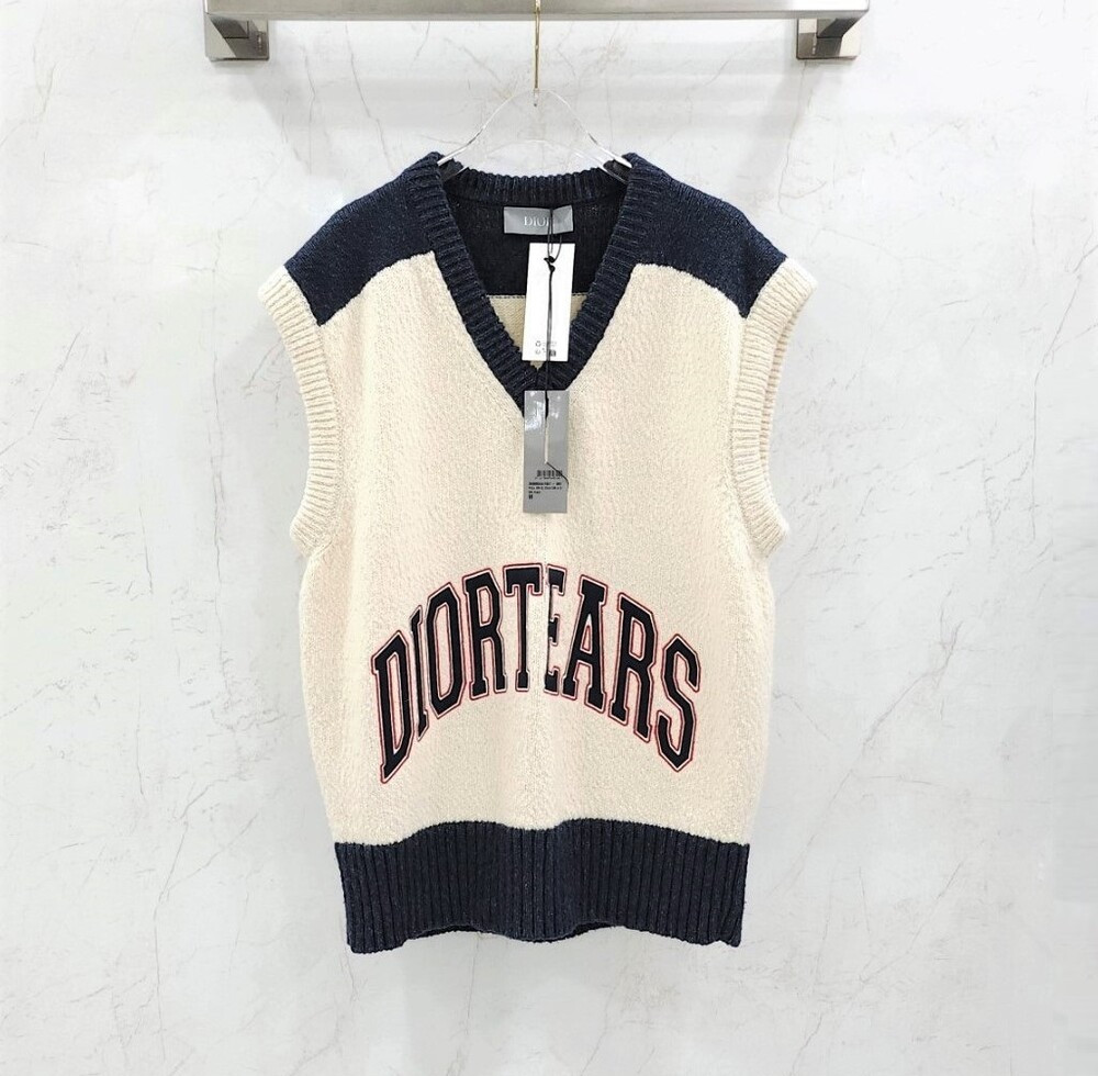 [럭스유] (새상품) M / 디올 X 데님 티어스 울 코튼 자카드 스웨터 베스트