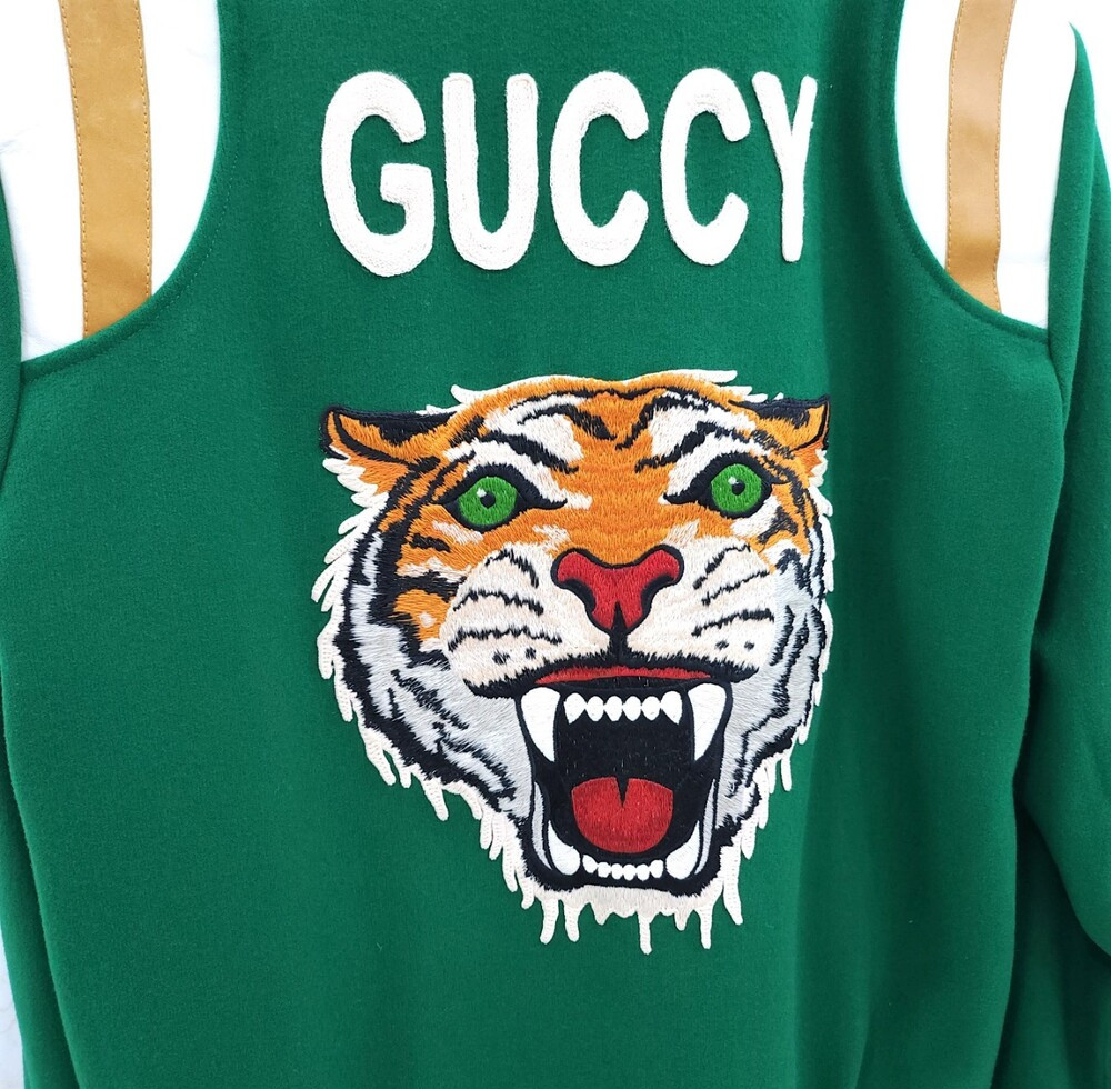 [럭스유] 46 / 구찌 그린 펠트 타이거 패치 블루종 자켓