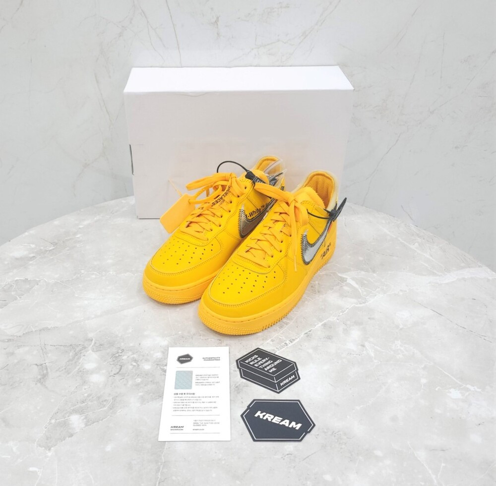 [럭스유] (새상품) 260 / 나이키 X 오프화이트 에어포스1 로우 유니버시티 골드