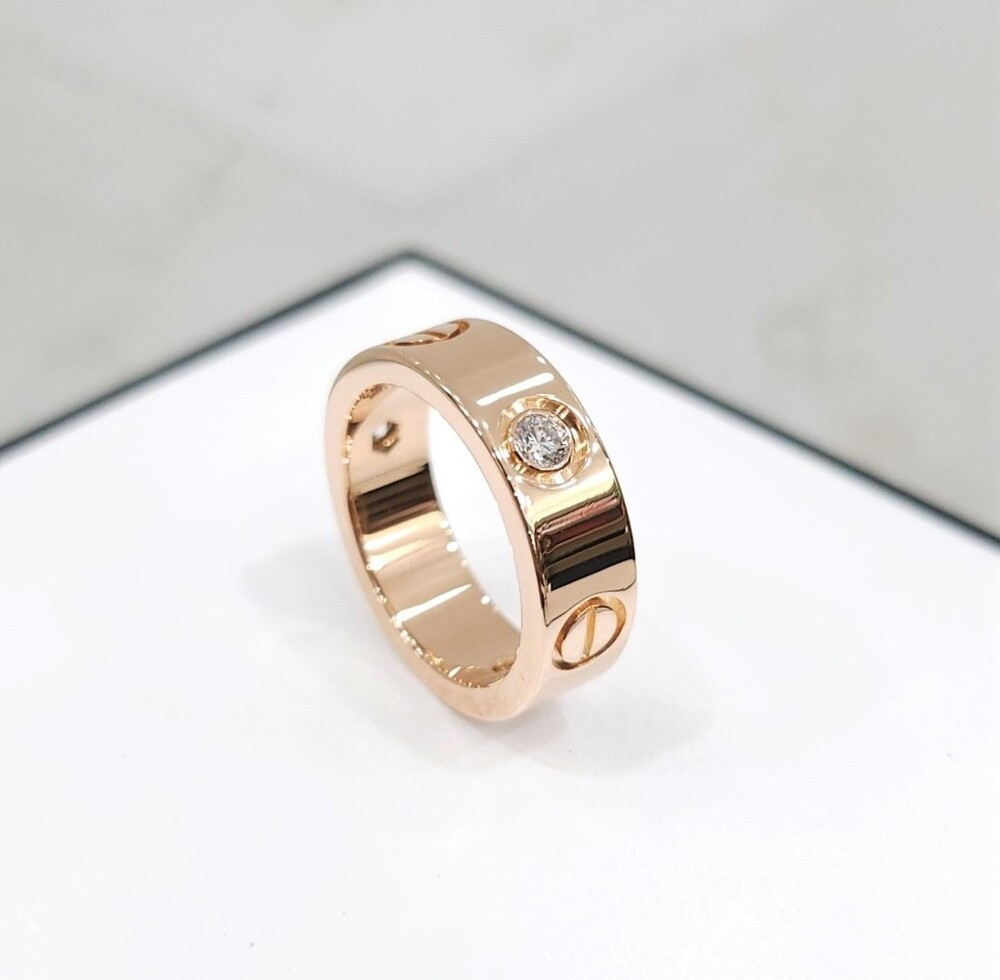 [럭스유] 까르띠에 다이아 3P 클래식 러브밴드 링 18K 핑크골드 47호