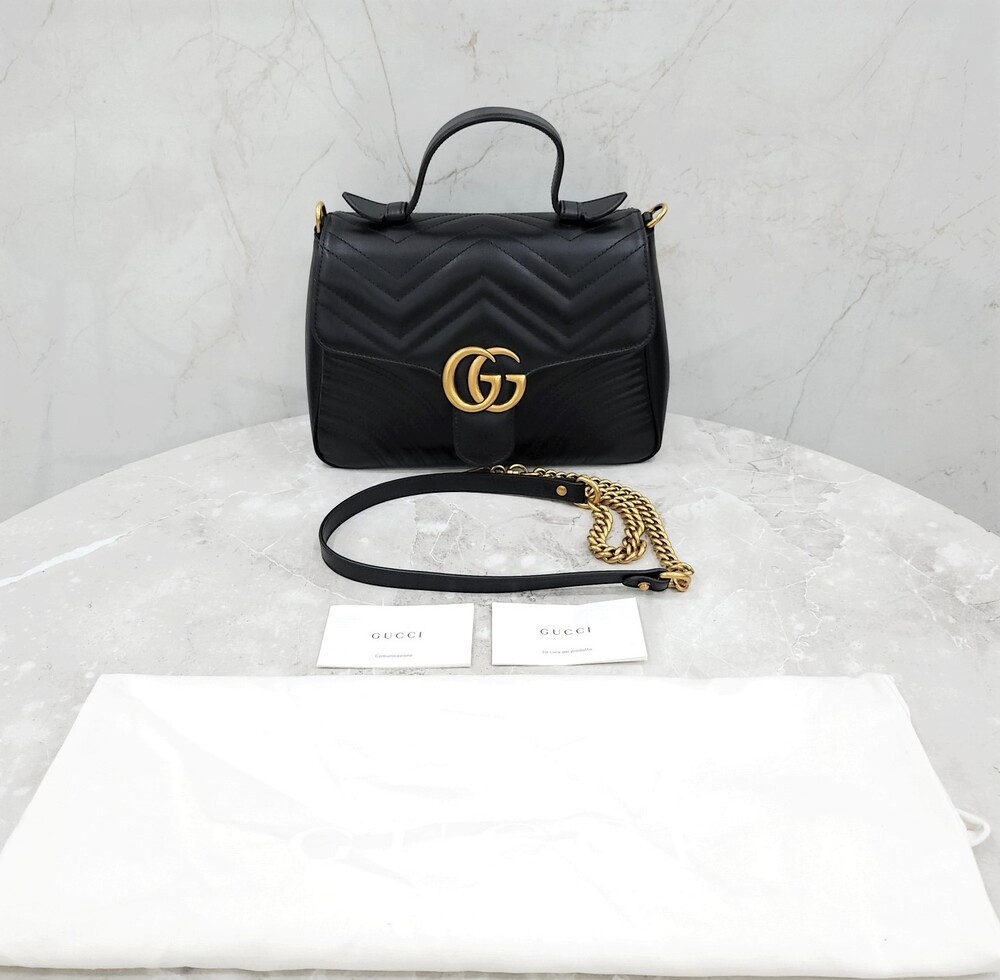 [럭스유] (새상품) 구찌 GG 마몽 블랙 탑핸들 체인 숄더백 498110