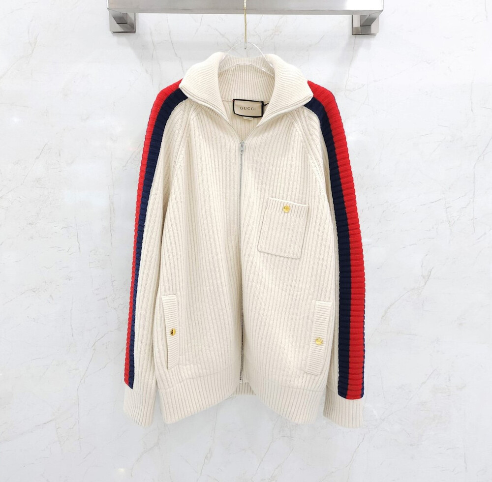 [럭스유] M / 구찌 울 캐시미어 니트 집업 봄버 715621