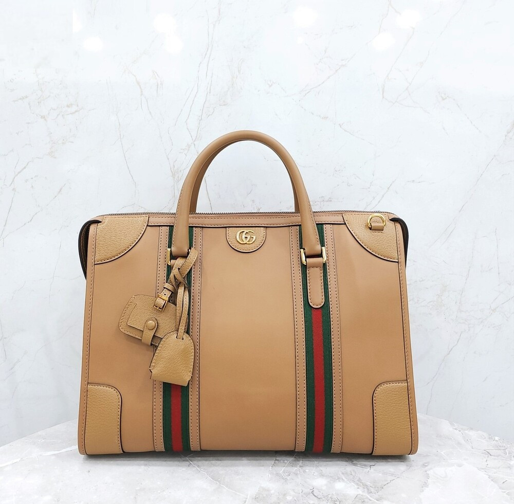 [럭스유] 구찌 바울레토 더블 G 브라운 레더 더플백 715671