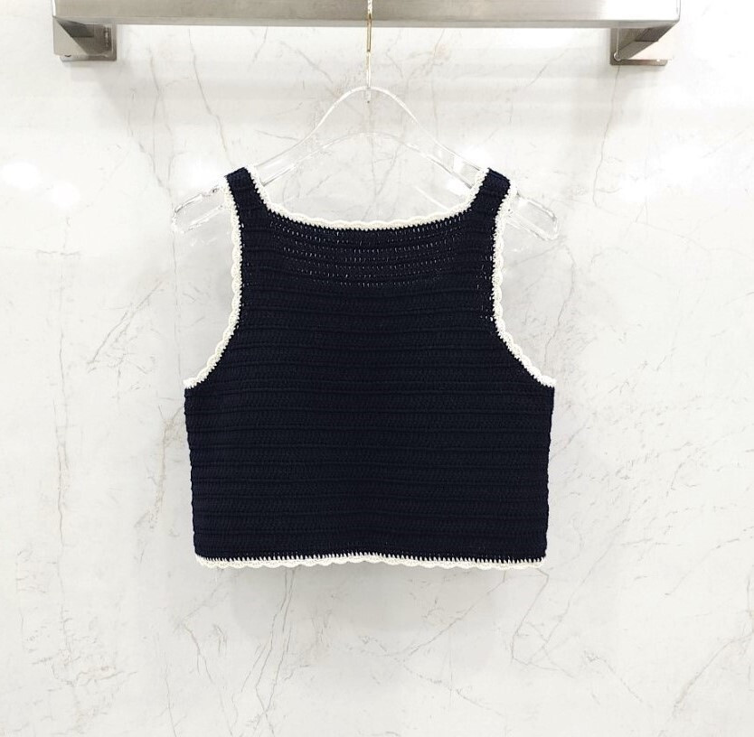 [럭스유] (새상품) M / 셀린느 코튼 크로셰 나시 탑 네이비 RX0BN0S47