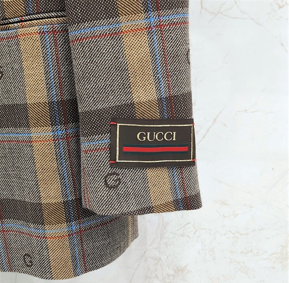 [럭스유] (새상품) 46 / 구찌 GG 자수패턴 브라운 체크 더블 자켓