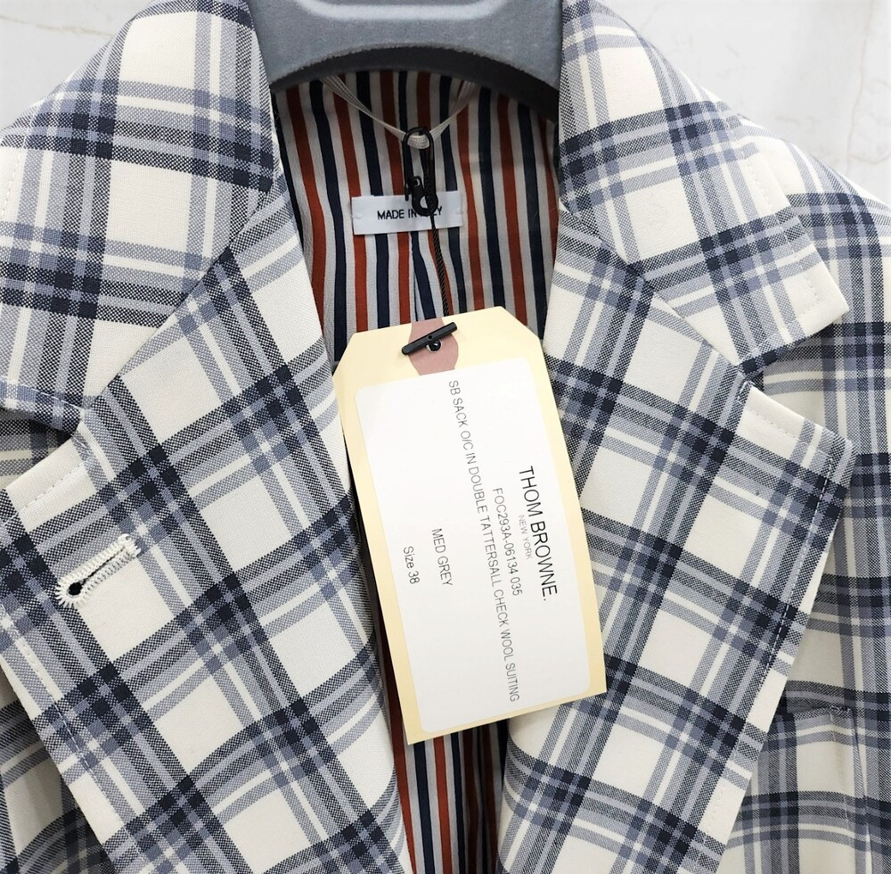 [럭스유] 38 / 톰브라운 그레이 타탄 체크 히든절개 싱글 여성 코트