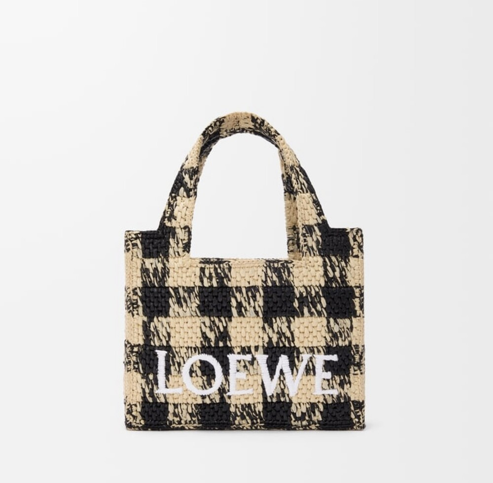 [럭스유] 로에베 라피아 체크 미니 토트백 ALF1V46X10