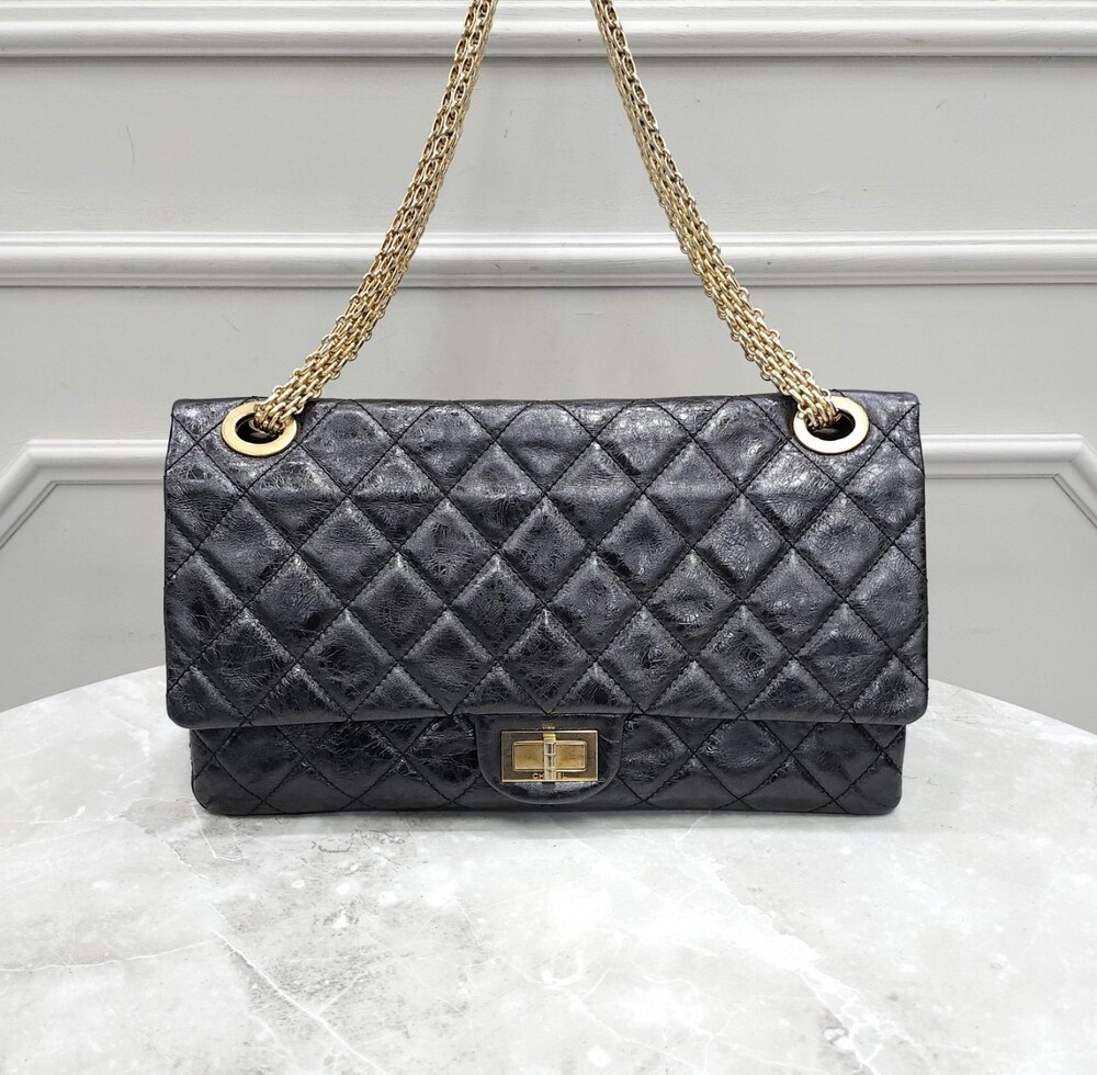 [럭스유] 샤넬 2.55 빈티지 카프스킨 플랩백 금장 맥시 12번대