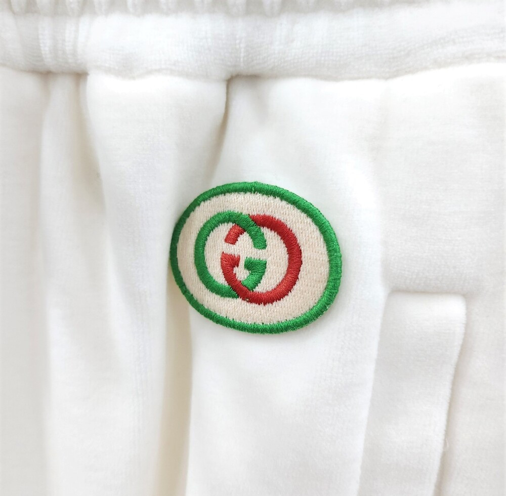 [럭스유] XS / 구찌 화이트 쉐브론 웹 코튼 트랙 삼선팬츠