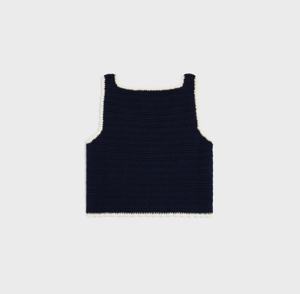 [럭스유] (새상품) M / 셀린느 코튼 크로셰 나시 탑 네이비 RX0BN0S47