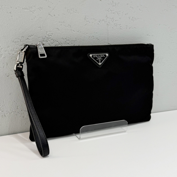 프라다 리나일론 사피아노 레더 파우치 블랙 2NH006