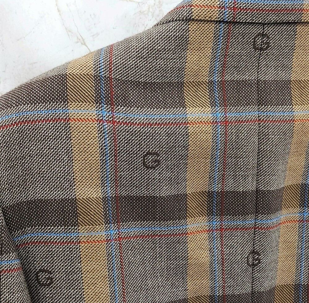 [럭스유] (새상품) 46 / 구찌 GG 자수패턴 브라운 체크 더블 자켓