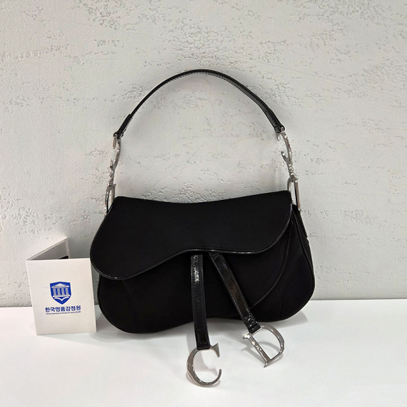 디올 더블 새들 CD 로고 블랙 나일론 숄더백