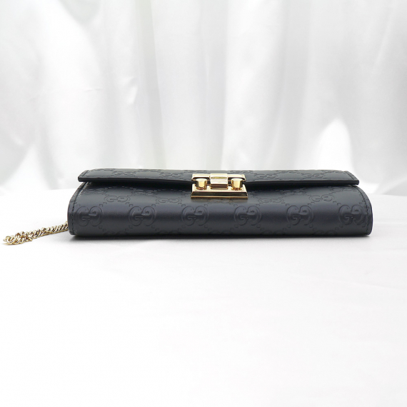 Gucci(구찌) 453506 블랙 시마 레더 패들락 컨티넨탈 금장 체인 클러치 숄더백 장지갑