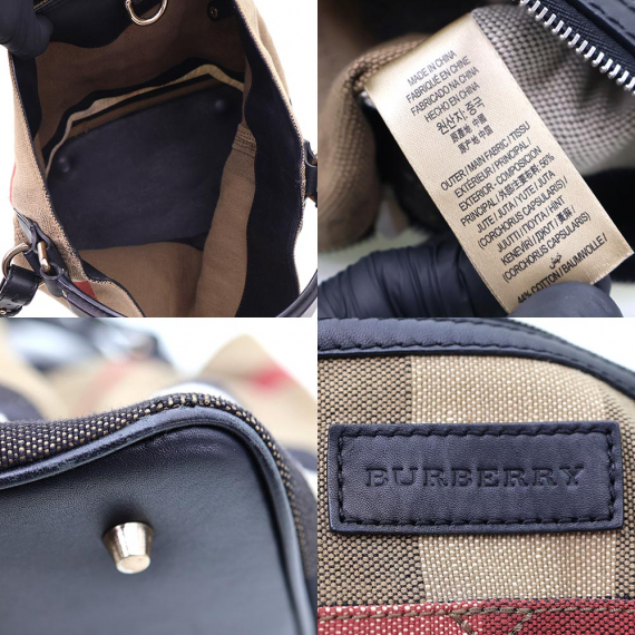 Burberry(버버리) 39457261 블랙 레더 체크 애쉬비 빈 미듐 호보 2WAY