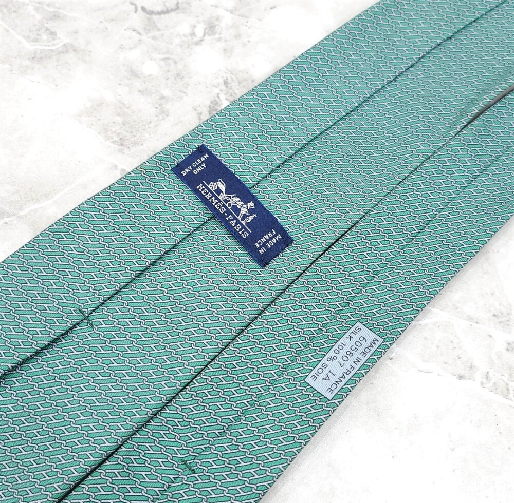 [럭스유] 에르메스 그린 H 패턴 실크 넥타이