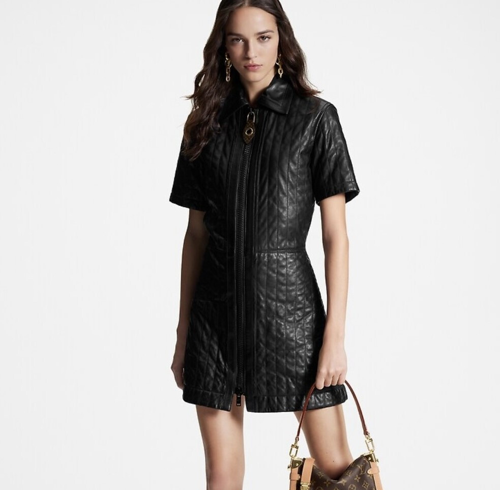 [럭스유] (새상품) 36 / 루이비통 핀 스트라이프 레더 집업 원피스