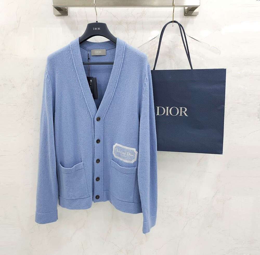 [럭스유] (새상품) L / 디올 꾸뛰르 블루 캐시미어 로고 가디건