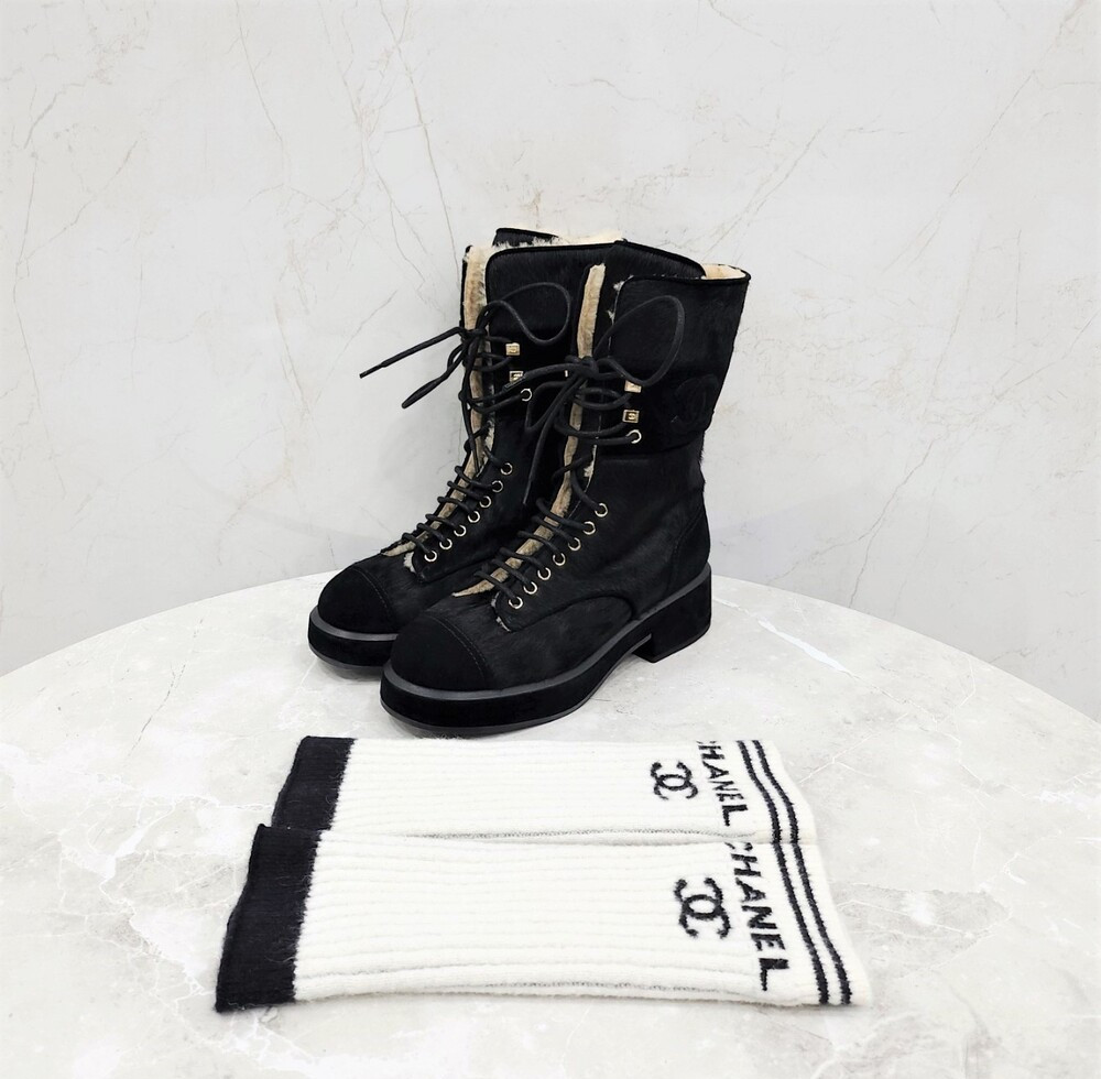 [럭스유] (새상품) 38 / 샤넬 CC 레그워머 송치 부츠