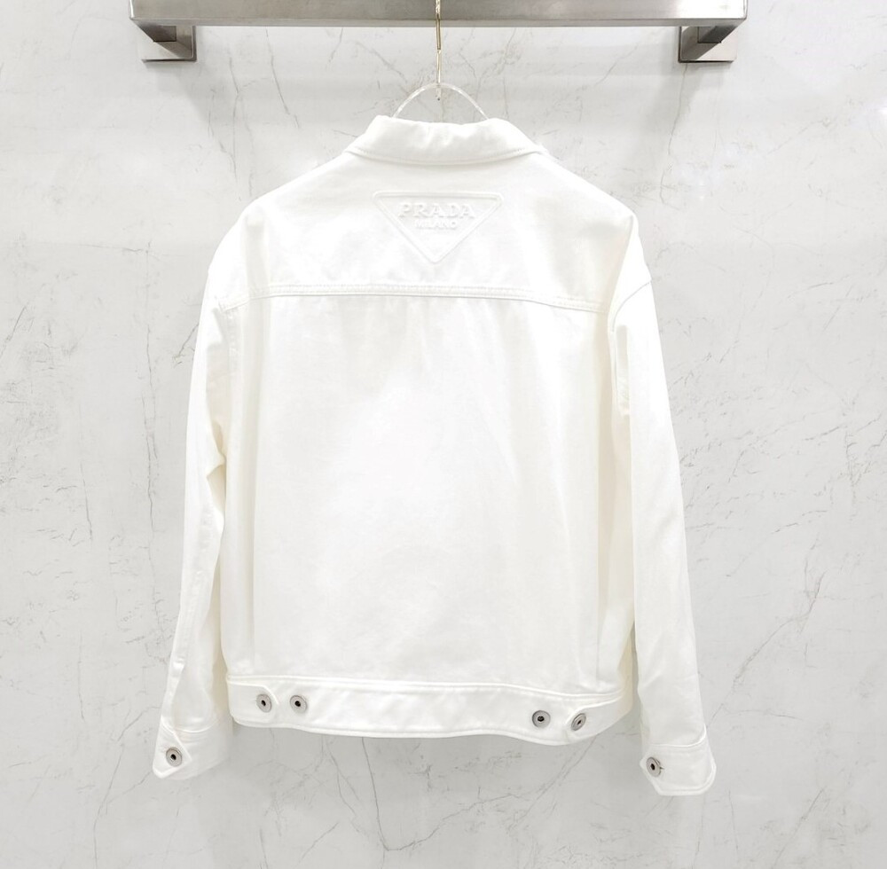 [럭스유] M / 프라다 화이트 백로고 데님 집업 자켓