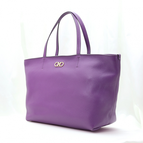 Ferragamo(페라가모) 21 D766 퍼플 카프스킨 금장 간치니 바이스 쇼퍼 숄더백