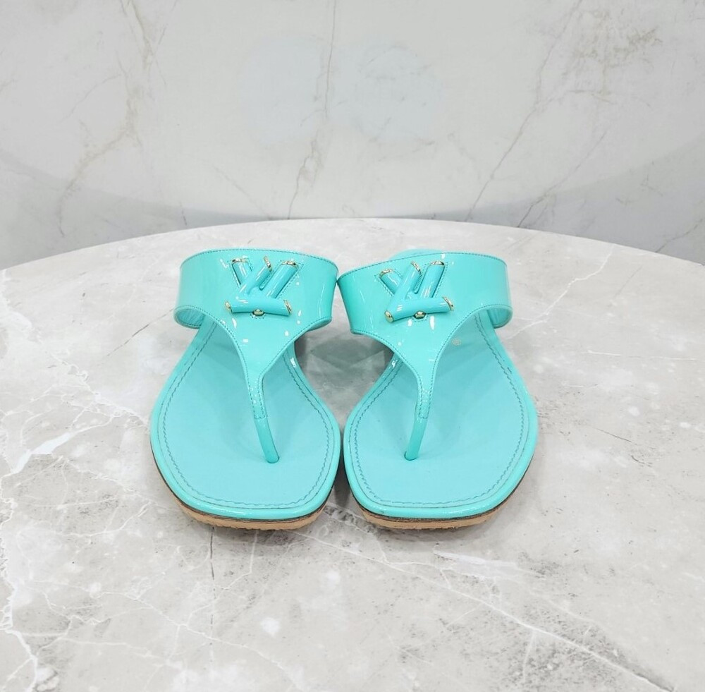 [럭스유] 38 / 루이비통 LV 로고 샌들 슬리퍼 민트