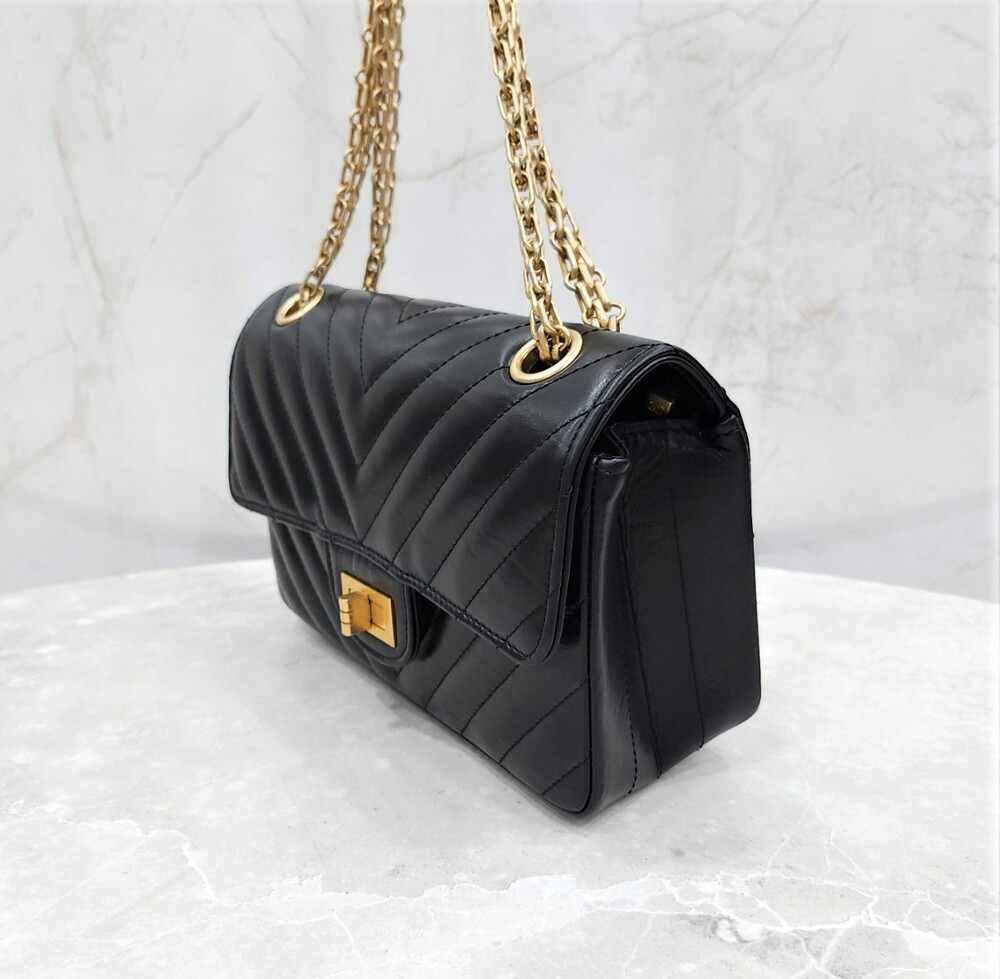 [럭스유] 샤넬 2.55 빈티지 미니 쉐브론 블랙 금장 신형내장칩