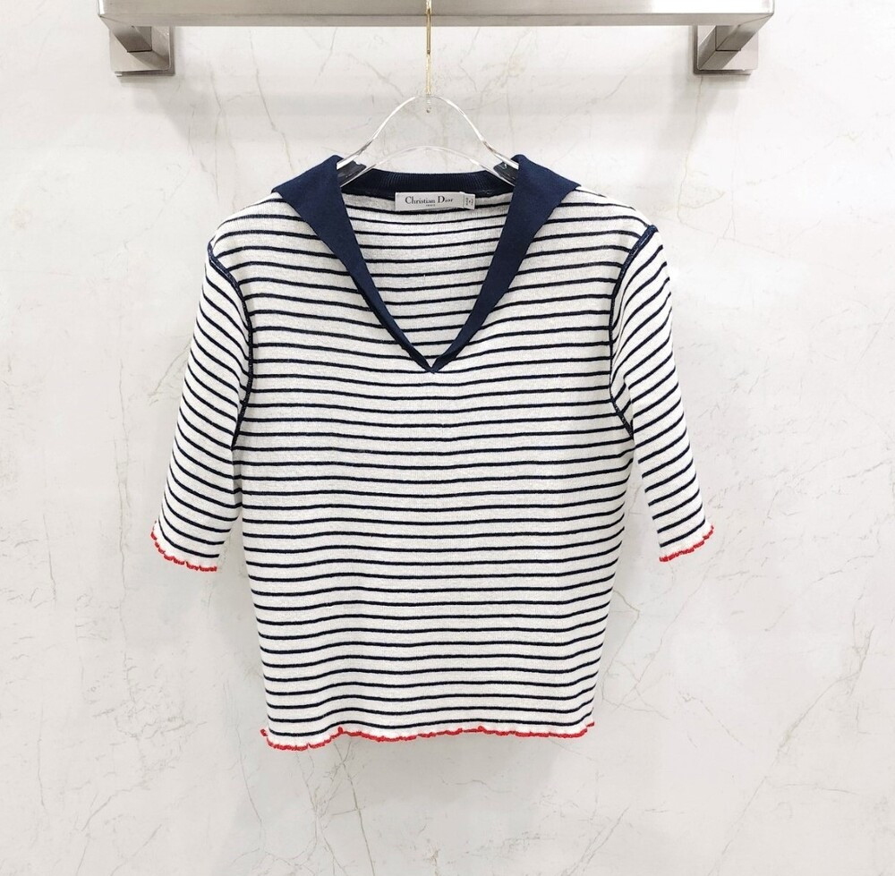 [럭스유] 40 / 디올 리비에라 마리니에르 모티프 스웨터 니트 반팔 444S67AM785