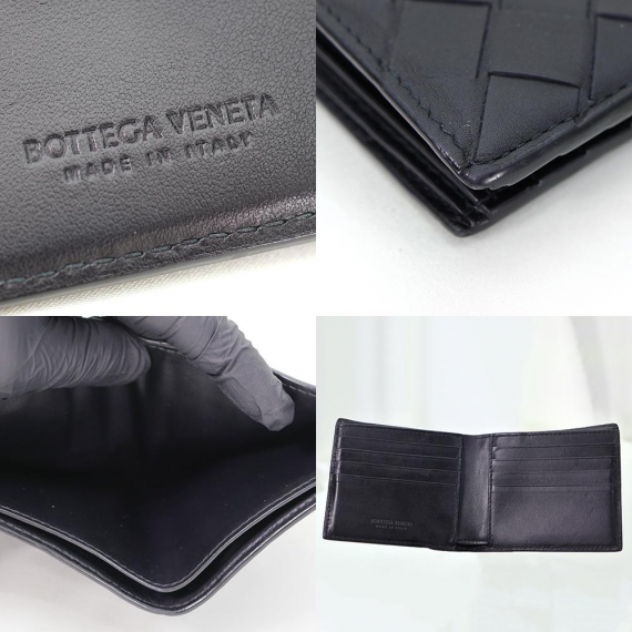 Bottega Veneta(보테가베네타) 605721 블랙 카프스킨 인트레치아토 위빙 반지갑