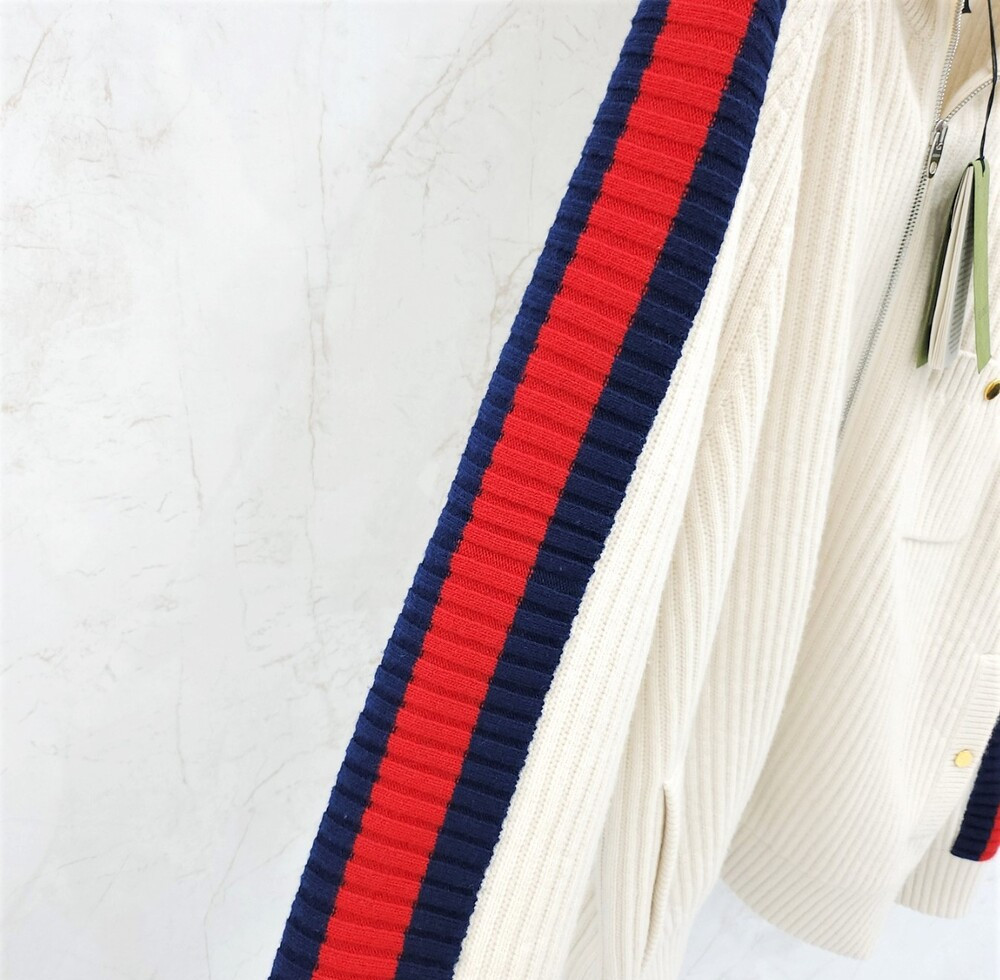 [럭스유] M / 구찌 울 캐시미어 니트 집업 봄버 715621