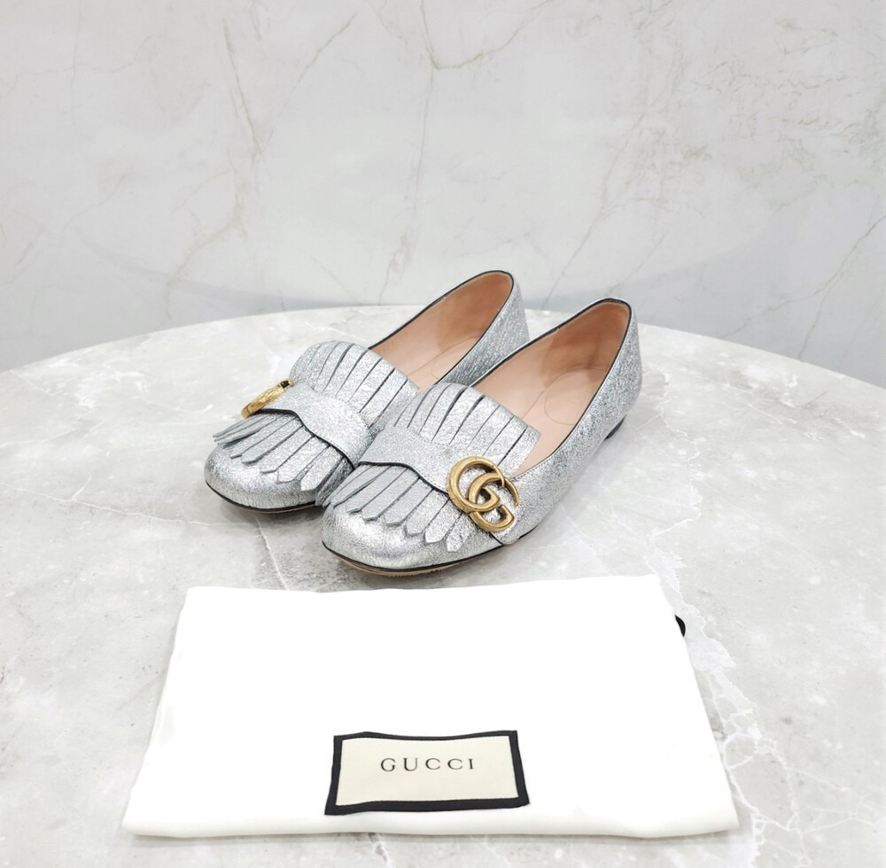 [럭스유] 38 / 구찌 GG 마몽 실버 플랫 슈즈 453373