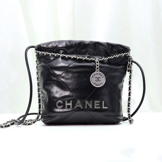 Chanel(샤넬) AS3980 블랙 카프스킨 실버 메탈 CHANEL 샤넬 22백 미니 숄더백 (내장칩)