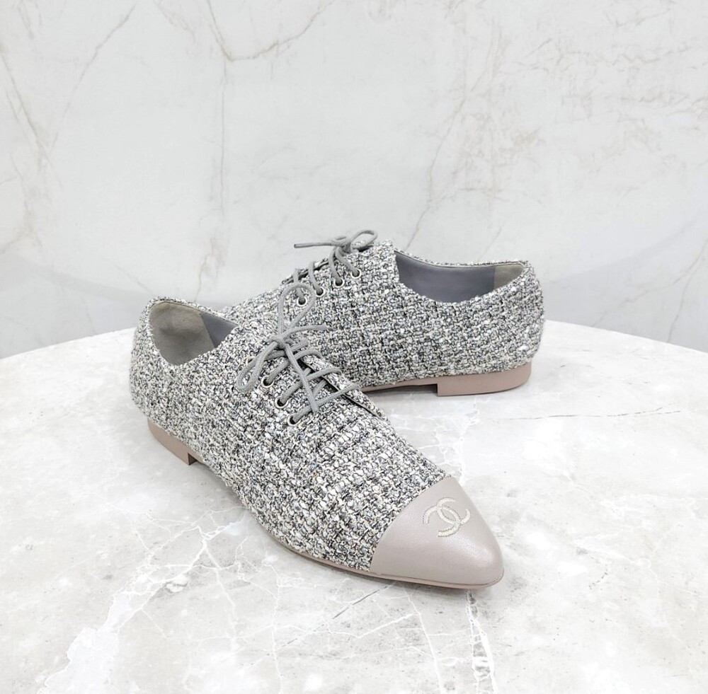 [럭스유] (새상품) 36 / 샤넬 CC로고 트위드 레이스업 로퍼