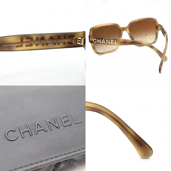 Chanel(샤넬) 5408-A 브라운 스퀘어 프레임 금장 레터링 로고 여성 선글라스