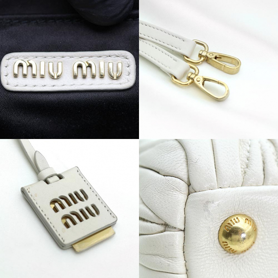 MiuMiu(미우미우) 5BA259 화이트 나파 마테라세 금장 아르카디 스몰 토트 2WAY