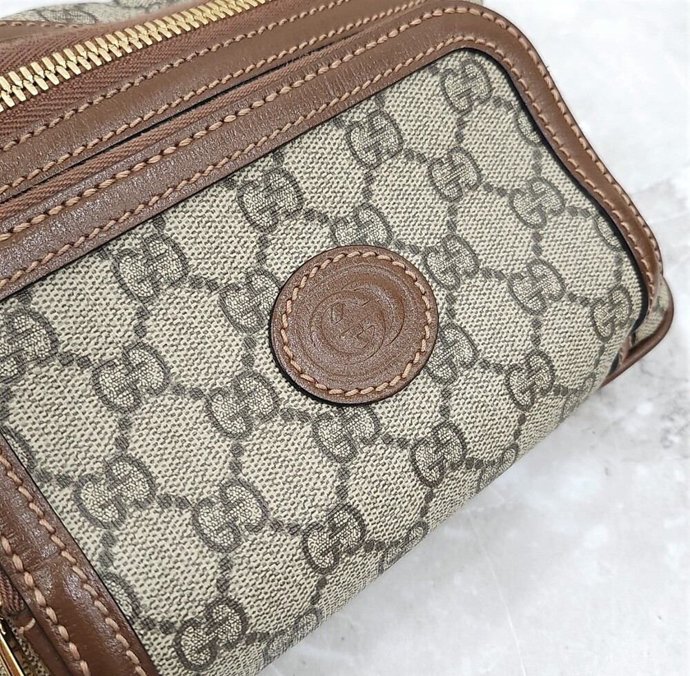 [럭스유] 구찌 GG 수프림 캔버스 브라운 레더 힙색 733240