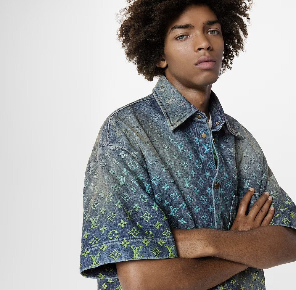 [럭스유] S / 루이비통 레인보우 모노그램 데님 반팔 셔츠