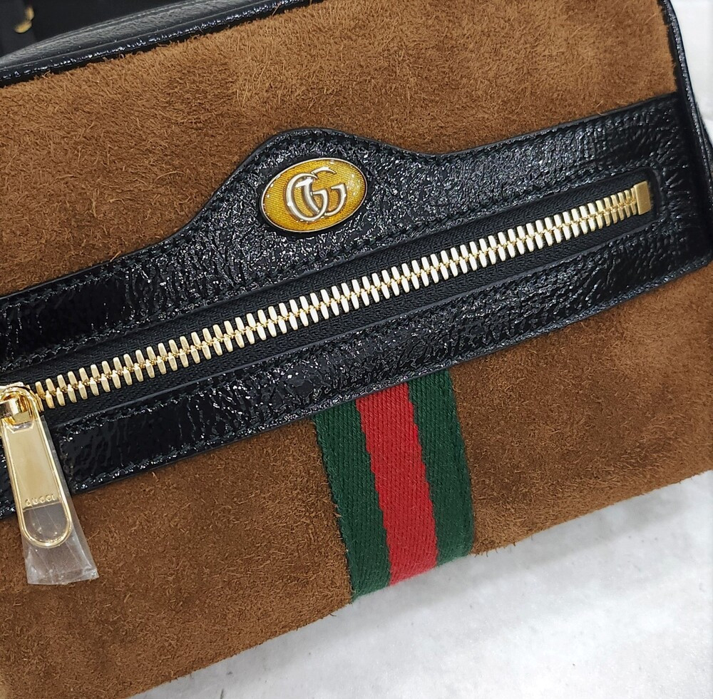 [럭스유] (새상품) 구찌 브라운 스웨이드 오피디아 WEB 스몰 힙색 벨트백 517076