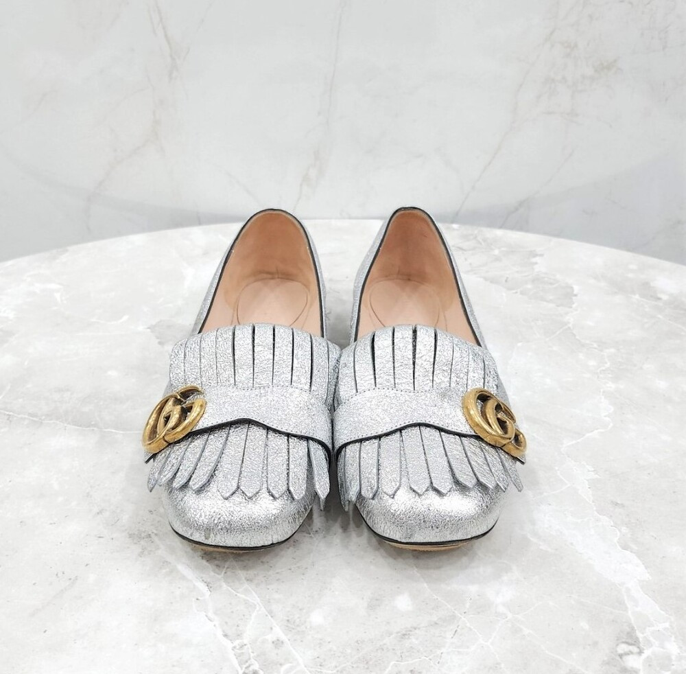 [럭스유] 38 / 구찌 GG 마몽 실버 플랫 슈즈 453373