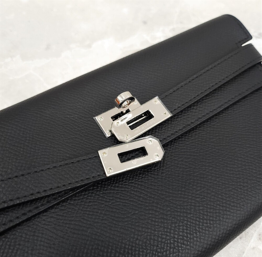 [럭스유] 에르메스 켈리 클래식 장지갑 앱송 팔라듐 누아 W각인