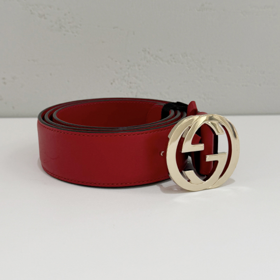 구찌 GG 인터로킹 레더 문 모드 레드 벨트 546386