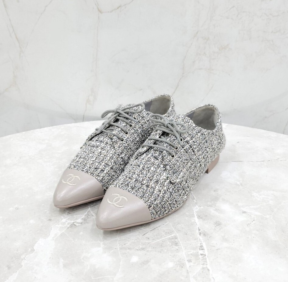 [럭스유] (새상품) 36 / 샤넬 CC로고 트위드 레이스업 로퍼