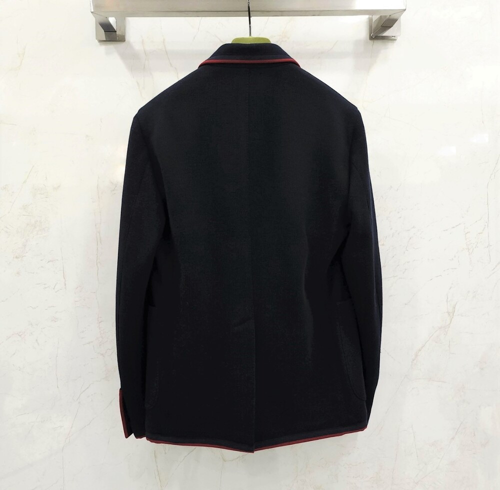 [럭스유] 44 / 구찌 GG 로고 자수 트리밍 네이비 블레이저 자켓 590578