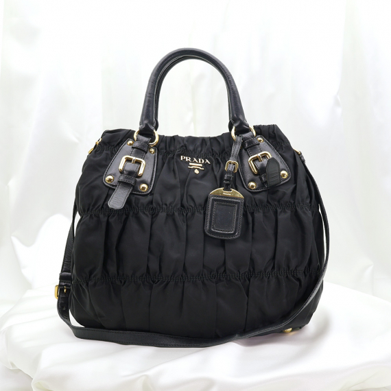 Prada(프라다) BN1792 블랙 테수토 금장 로고 고프레 2WAY