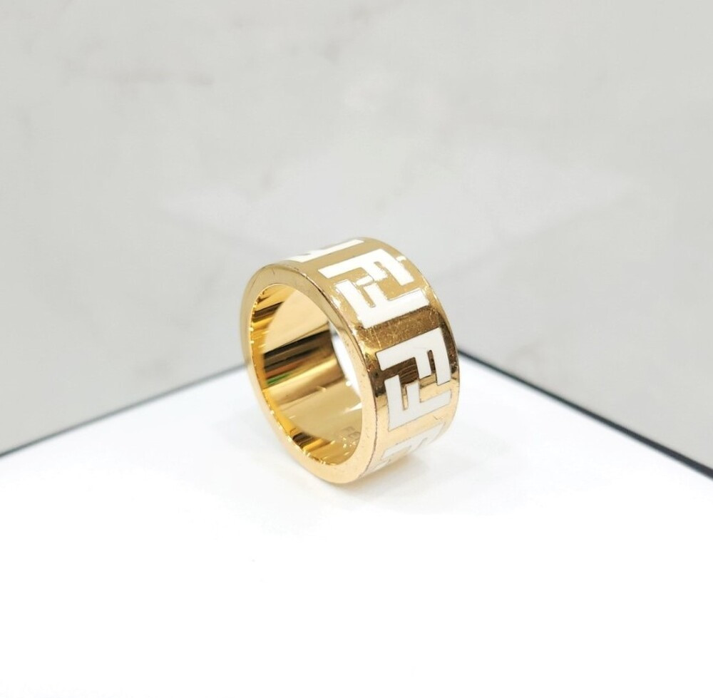 [럭스유] 펜디 FF 포에버 골드 화이트 와이드 밴드 링 M