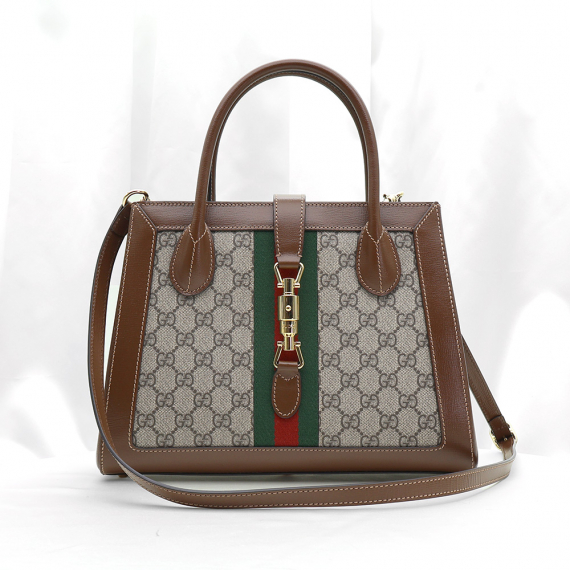 Gucci(구찌) 649016 브라운 레더 GG 수프림 금장 재키 1961 미디엄 토트백