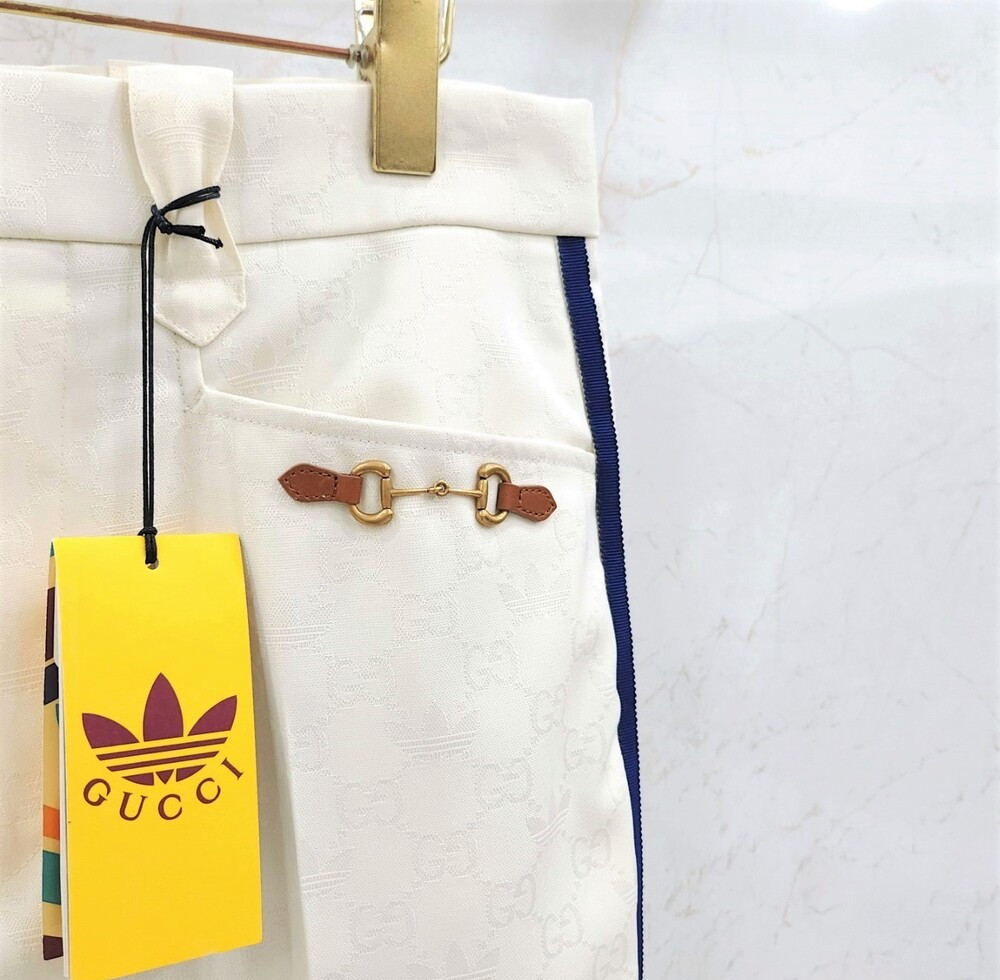 [럭스유] (새상품) 46 / 구찌 X 아디다스 GG 홀스빗 화이트 팬츠 696656