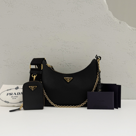 프라다 리에디션 사피아노 레더 숄더백 블랙 1BH204