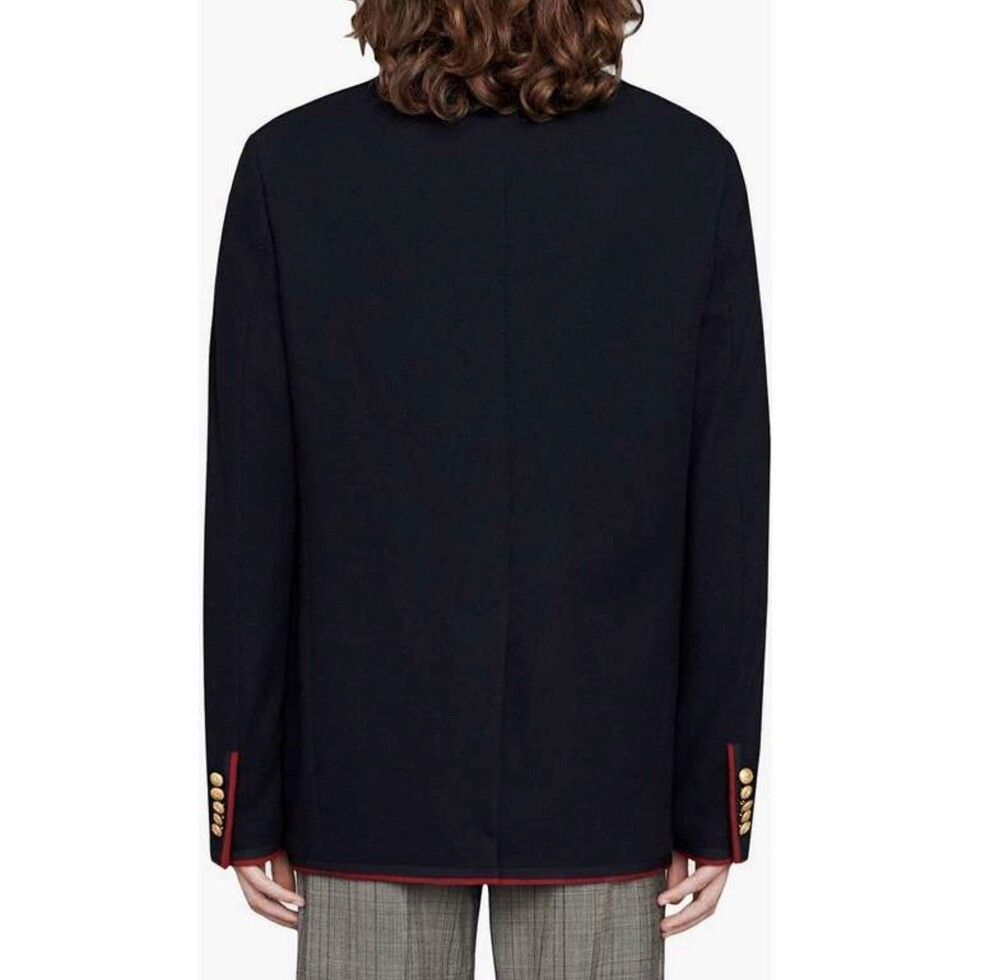 [럭스유] 44 / 구찌 GG 로고 자수 트리밍 네이비 블레이저 자켓 590578