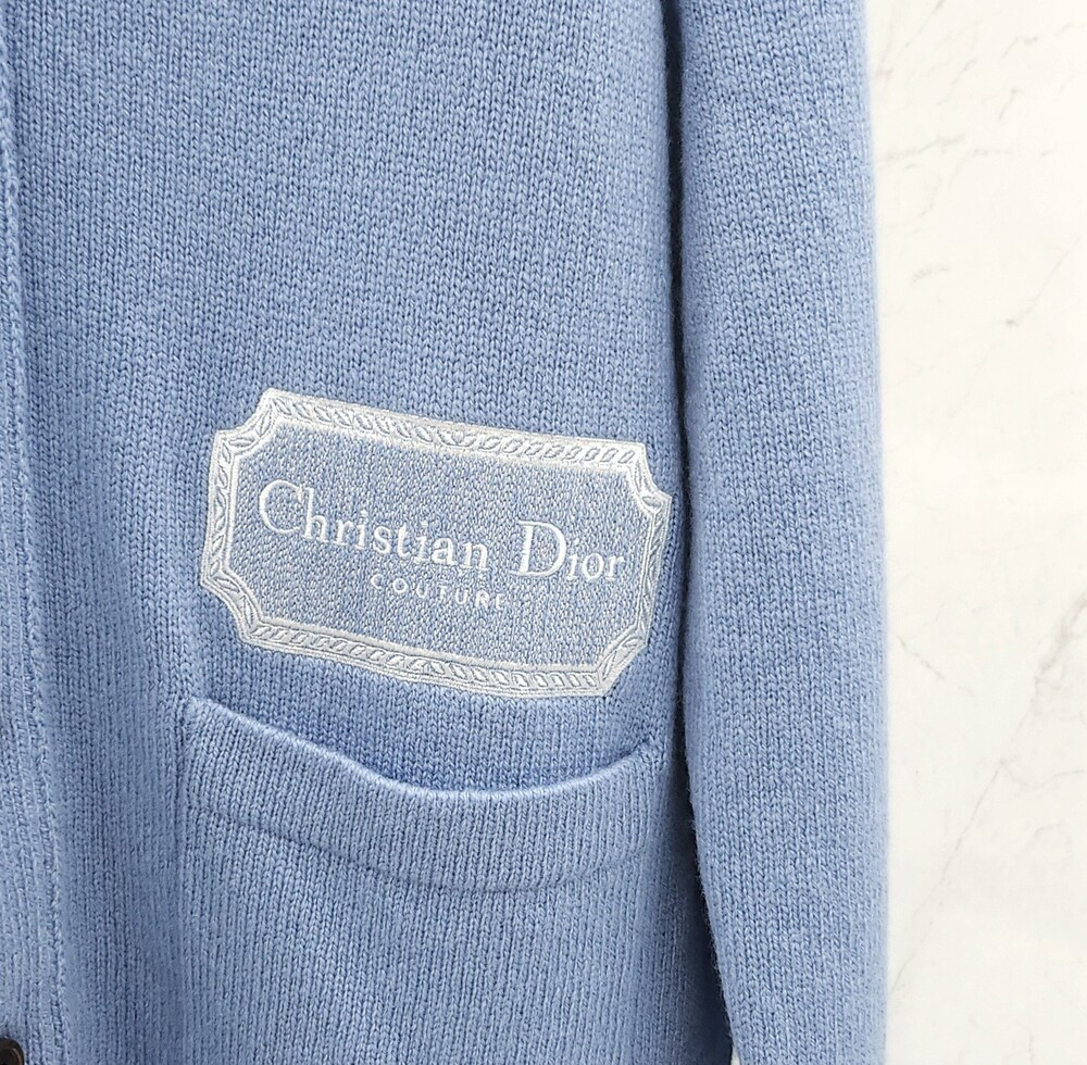 [럭스유] (새상품) L / 디올 꾸뛰르 블루 캐시미어 로고 가디건
